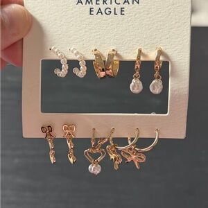 American Eagle Outfitters Gold and White Pearl 6-Pair Earring Set